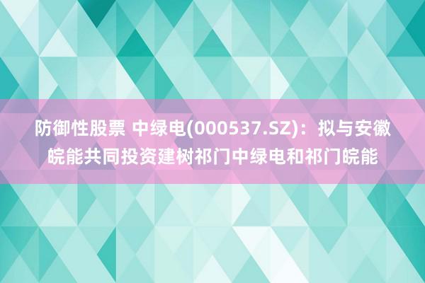 防御性股票 中绿电(000537.SZ)：拟与安徽皖能共同投资建树祁门中绿电和祁门皖能