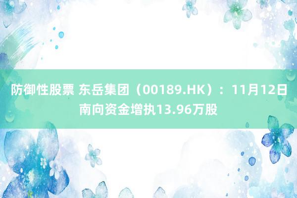 防御性股票 东岳集团（00189.HK）：11月12日南向资金增执13.96万股