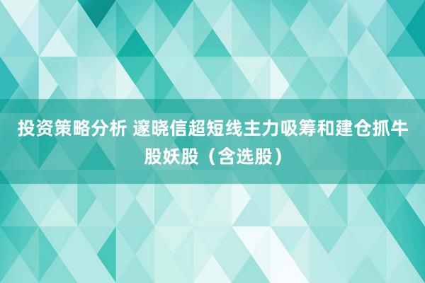 投资策略分析 邃晓信超短线主力吸筹和建仓抓牛股妖股（含选股）