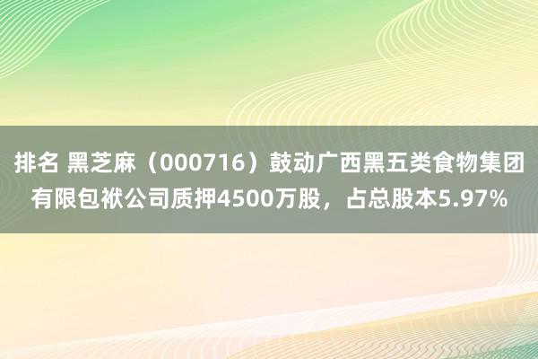 排名 黑芝麻（000716）鼓动广西黑五类食物集团有限包袱公司质押4500万股，占总股本5.97%