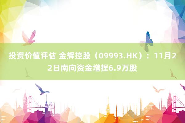 投资价值评估 金辉控股（09993.HK）：11月22日南向资金增捏6.9万股