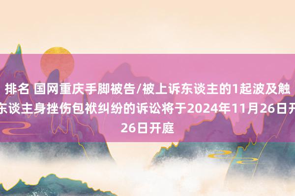 排名 国网重庆手脚被告/被上诉东谈主的1起波及触电东谈主身挫伤包袱纠纷的诉讼将于2024年11月26日开庭