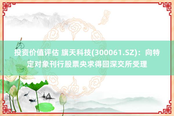 投资价值评估 旗天科技(300061.SZ)：向特定对象刊行股票央求得回深交所受理