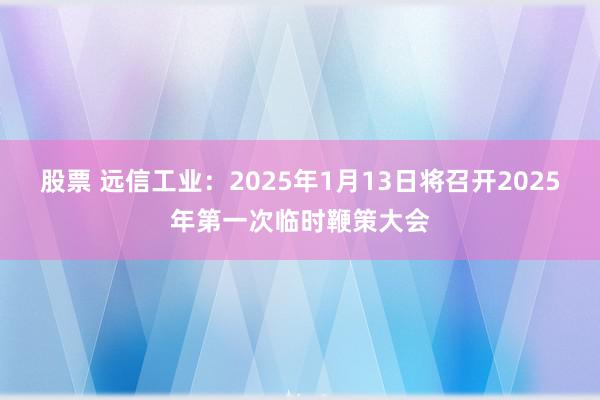 股票 远信工业：2025年1月13日将召开2025年第一次临时鞭策大会