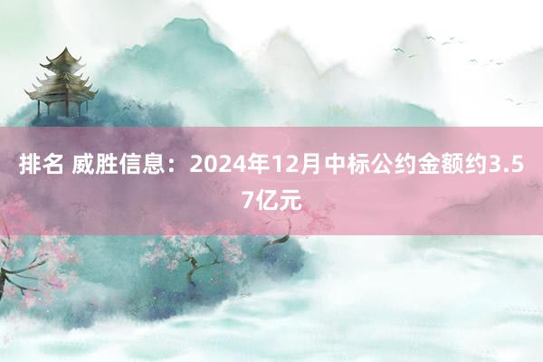 排名 威胜信息：2024年12月中标公约金额约3.57亿元