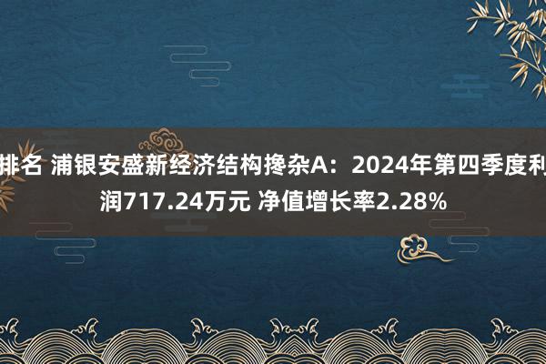 排名 浦银安盛新经济结构搀杂A：2024年第四季度利润717.24万元 净值增长率2.28%