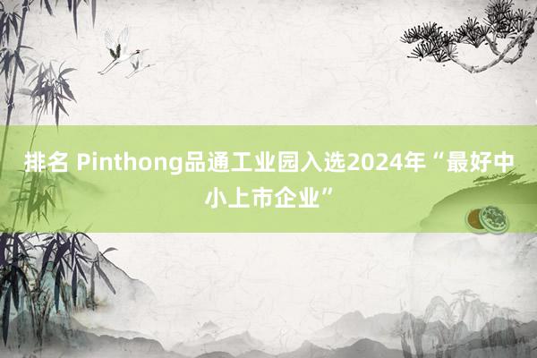 排名 Pinthong品通工业园入选2024年“最好中小上市企业”