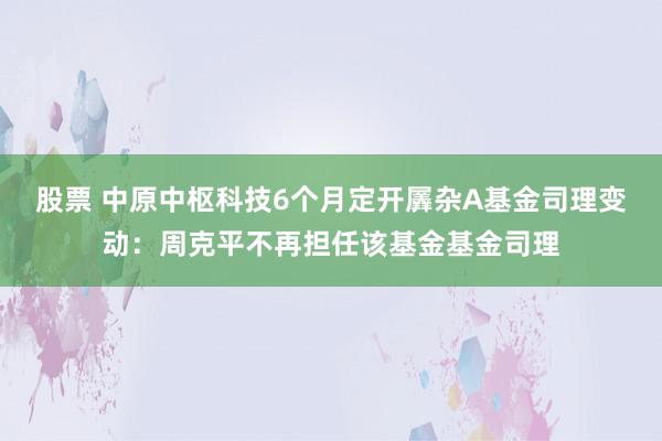 股票 中原中枢科技6个月定开羼杂A基金司理变动：周克平不再担任该基金基金司理